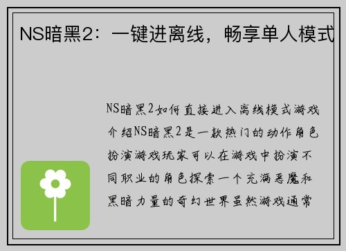 NS暗黑2：一键进离线，畅享单人模式